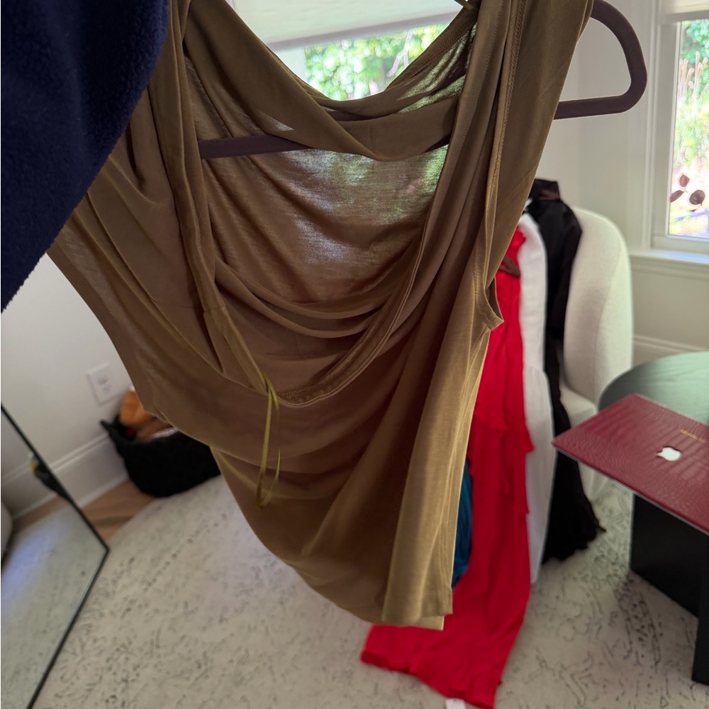 Free People Blake Top One-Shoulder Draped Top in Olive - Picture 2 of 3